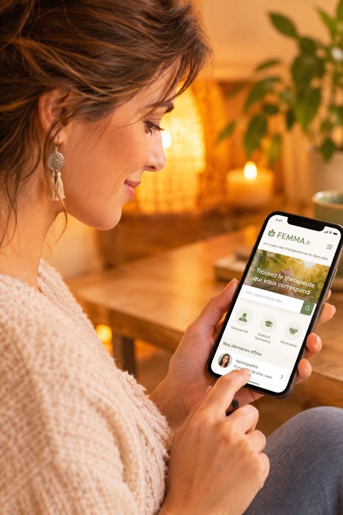 Visiteuse consultant FEMMA.fr sur son téléphone