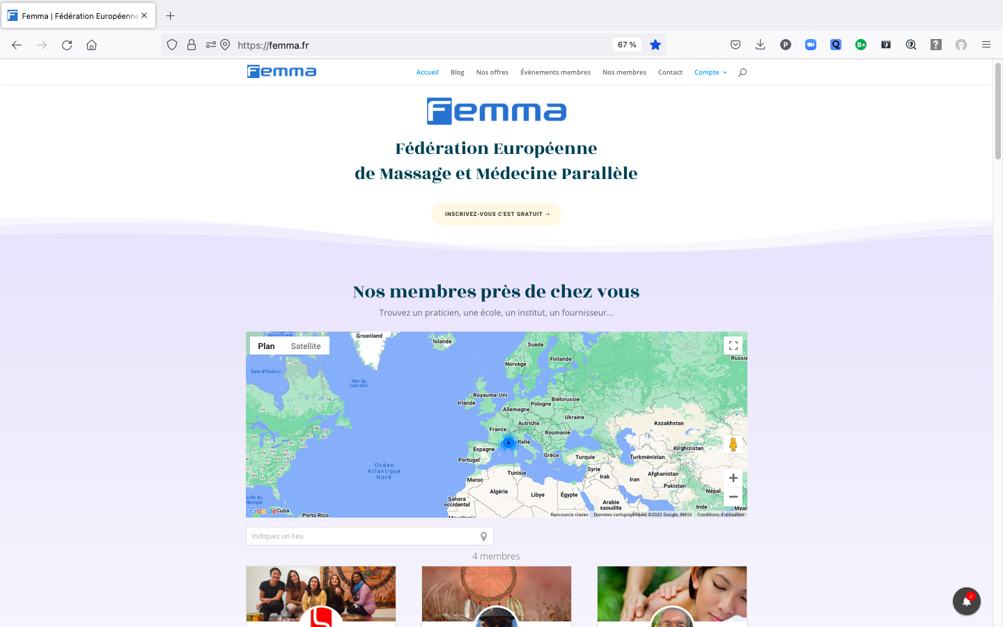 Afin de trouver un praticien sur la Femma, vous disposez sur le site d'une carte ou tous les thérapeutes sont géoréf...