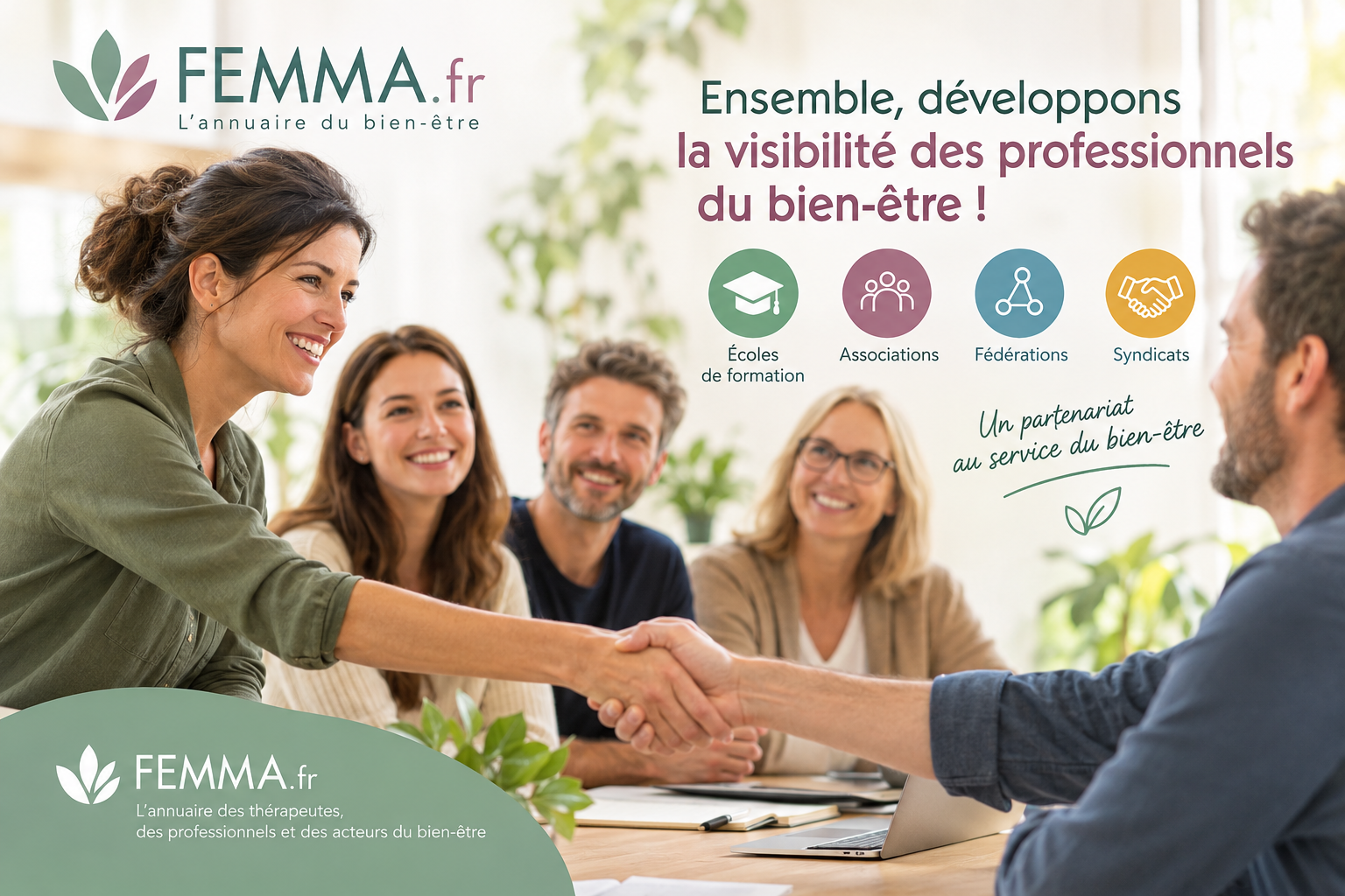 FEMMA.fr recherche des partenariats avec les écoles, associations, fédérations et syndicats du bien-être